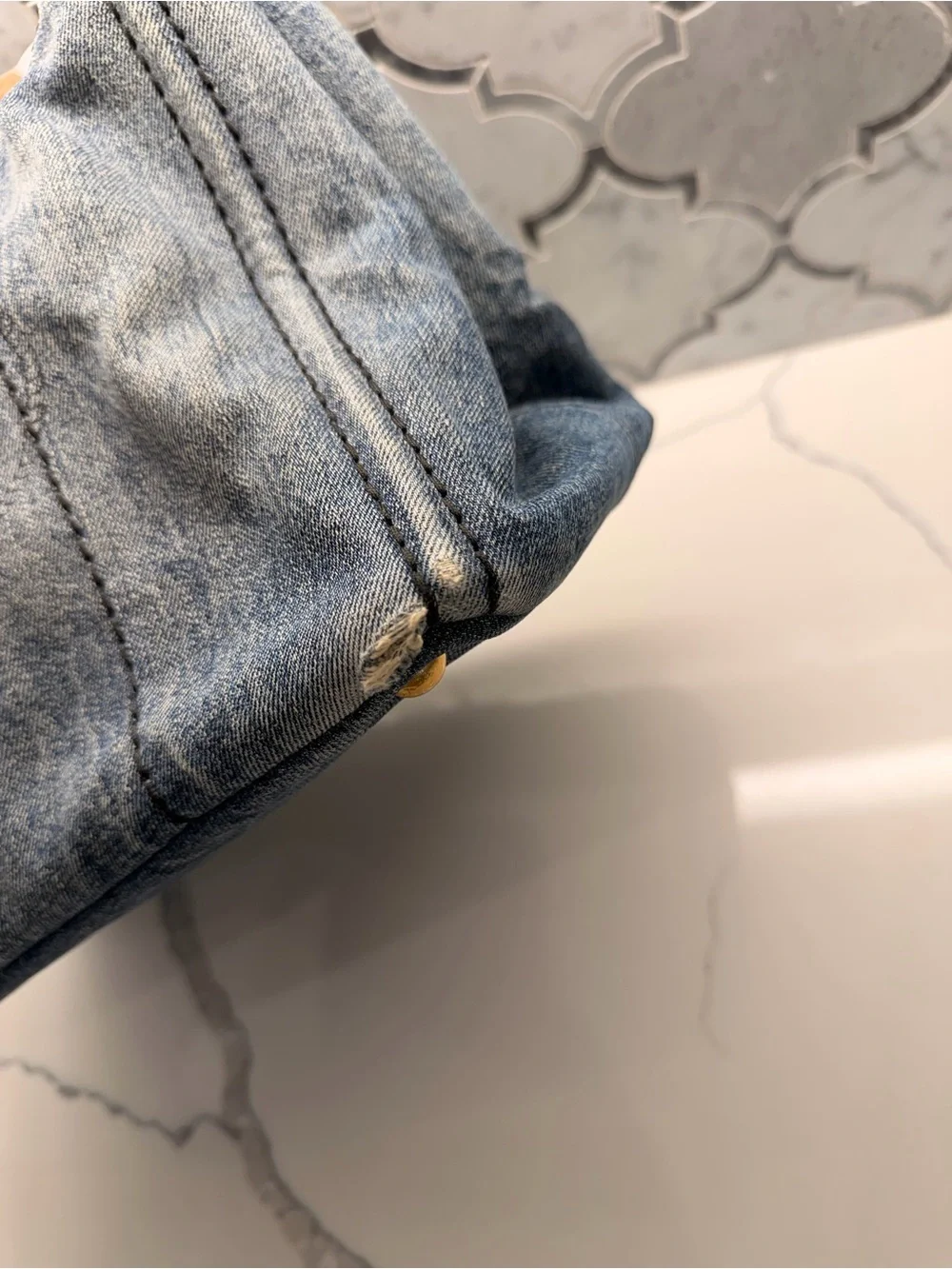 Prada Denim Tote in Washed Blue